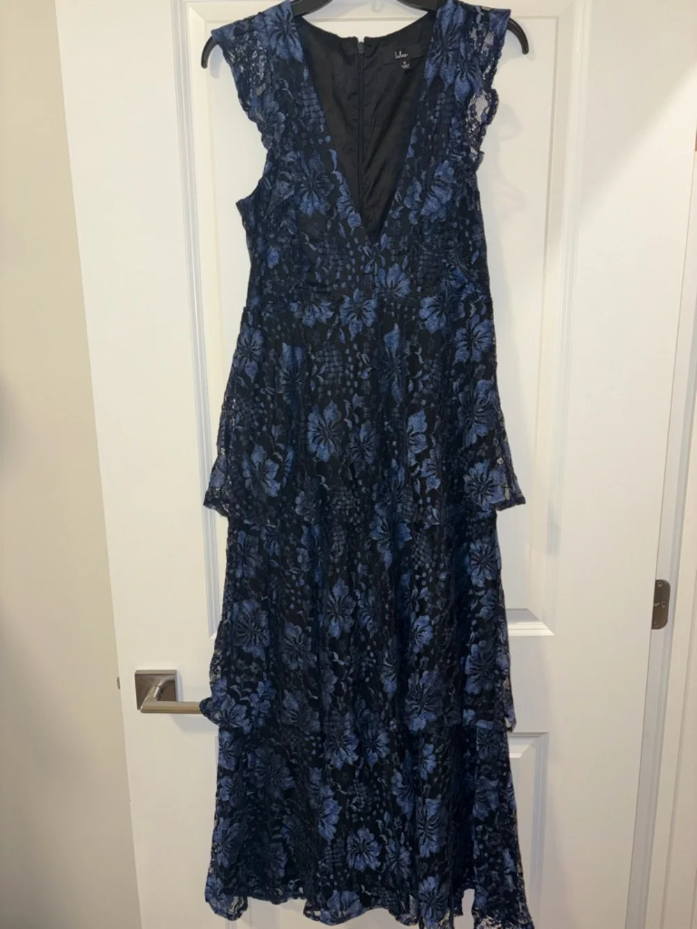 Lulu's Navy and Black Floral Lace Maxi Dress - Picture 2 of 6